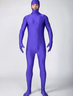 Zentai combinaison Face ouverte unisexe en lycra spandex violet Déguisements Halloween