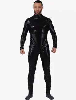 Zentai Noir Déguisements Halloween Métallisé Brillant Combinaison Costume Pour Les Hommes