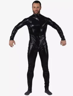 Zentai Noir Déguisements Halloween Métallisé Brillant Combinaison Costume Pour Les Hommes
