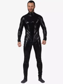 Zentai Noir Déguisements Halloween Métallisé Brillant Combinaison Costume Pour Les Hommes