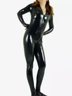 Zentai Noir Métallisé Brillant Combinaison Déguisement Halloween