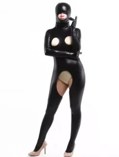 Zentai Sexy Costume de zentai noir creusé Déguisements Halloween