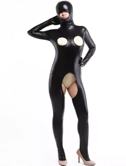 Zentai Sexy Costume de zentai noir creusé Déguisements Halloween