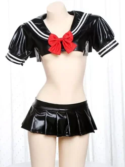 Zentai Sexy Ensemble de lingerie sexy pour étudiante uniforme de club costume de combinaison deux pièces