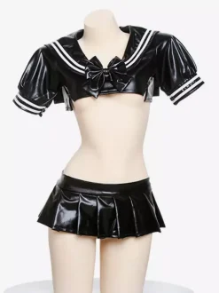 Zentai Sexy Ensemble de lingerie sexy pour étudiante uniforme de club costume de combinaison deux pièces