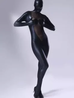 zentai transparent sexy unicolore brillant noir Déguisements Halloween Toussaint Cosplay Costume